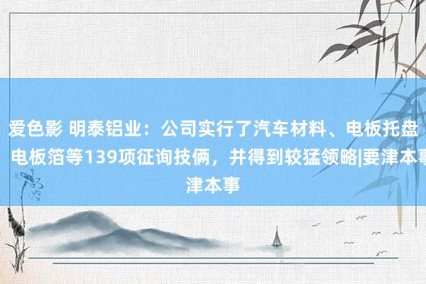 爱色影 明泰铝业：公司实行了汽车材料、电板托盘、电板箔等139项征询技俩，并得到较猛领略|要津本事